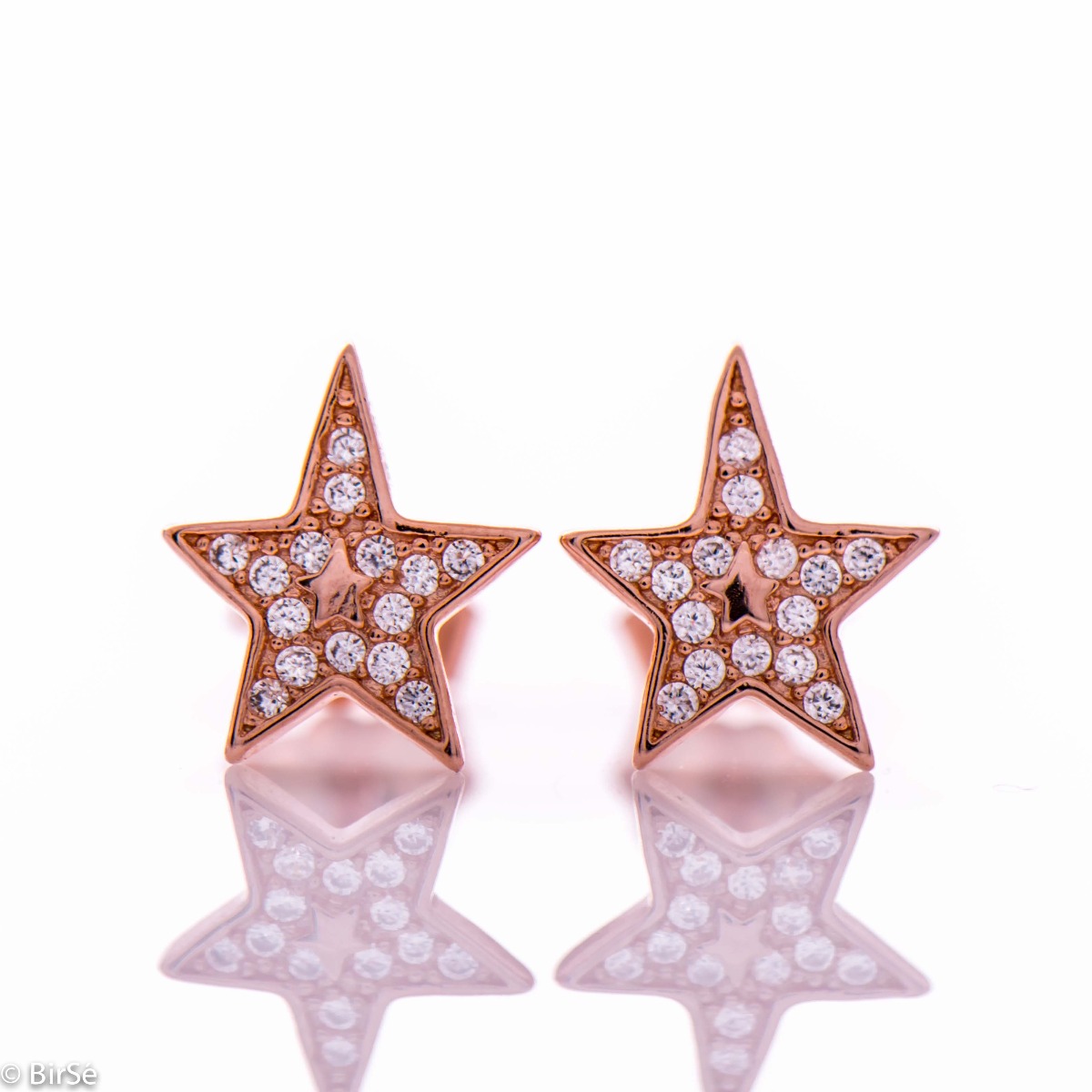 Silver Stars Earrings with Rose Gold Plating