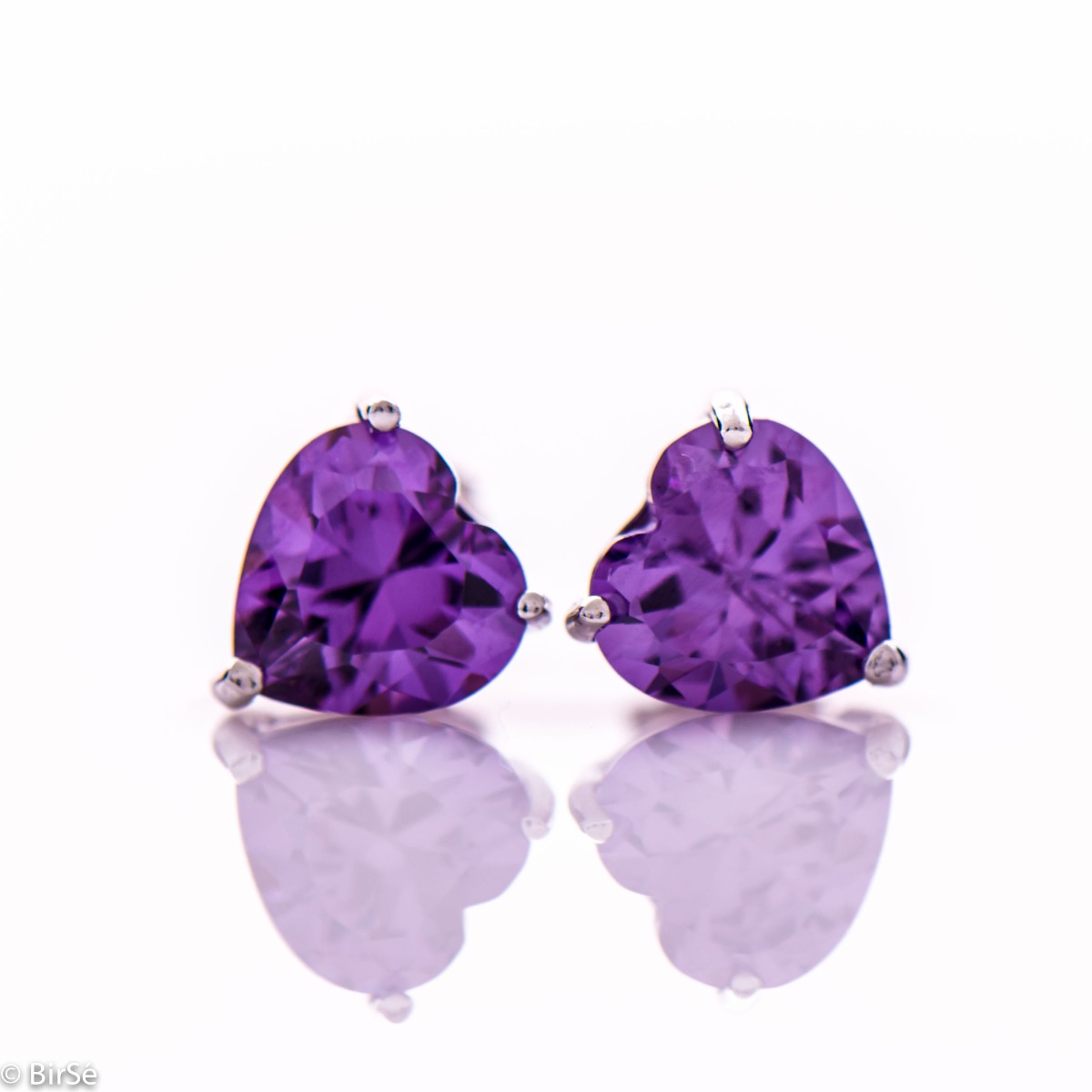 Silver Earrings with Purple CZ Heart