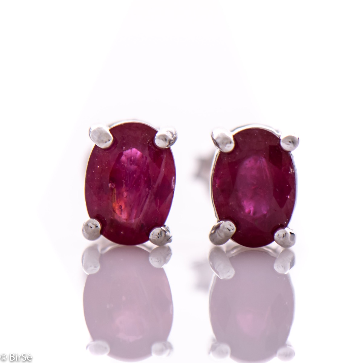 Silver earrings - 7x5 Natural ruby 1,65 ct.