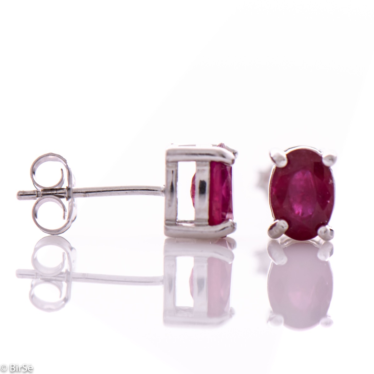 Silver earrings - 7x5 Natural ruby 1,65 ct.