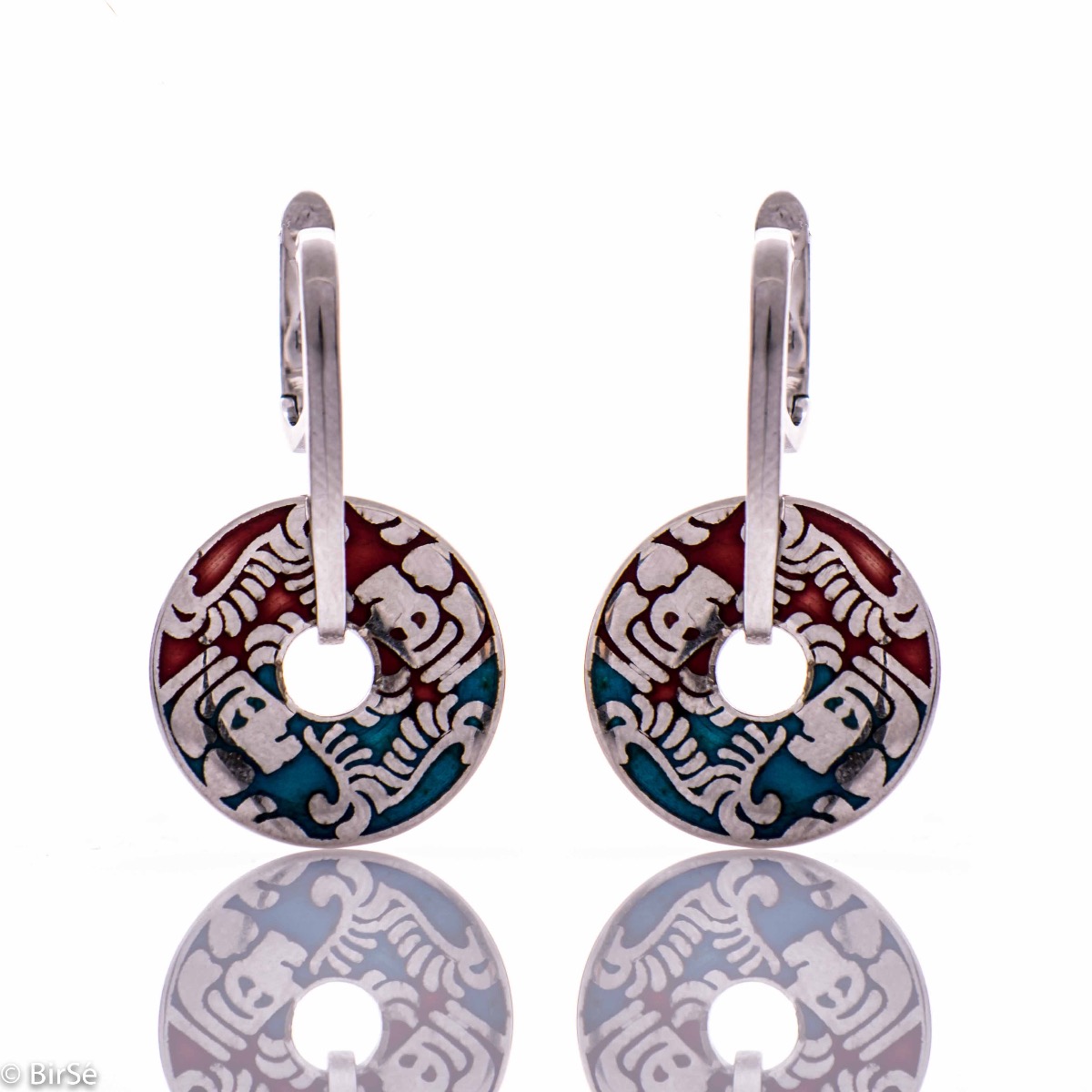 Silver Earring with English Lock with Enamel Cover