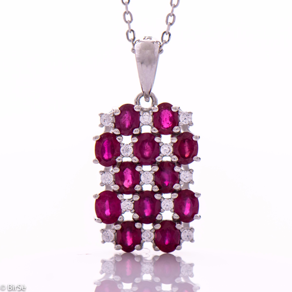 Radiant Silver Necklace with Multiple Natural Ruby and Zircons