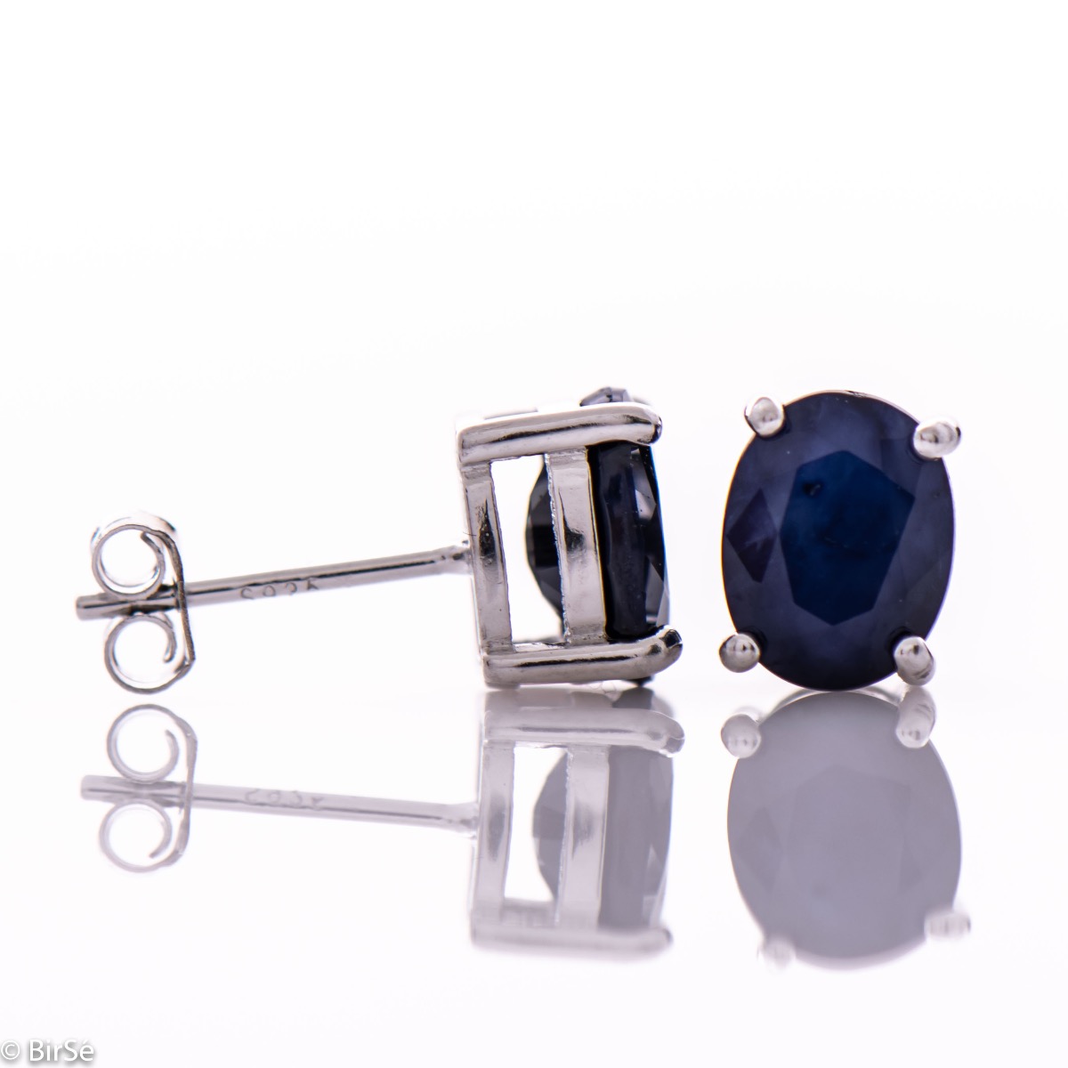 Silver earrings - Natural sapphire 8x6 3,10 ct.