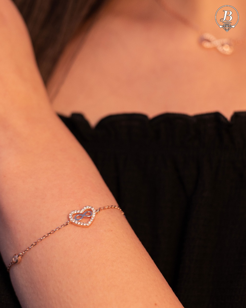 Rose Silver Bracelet with Heart and Infinity