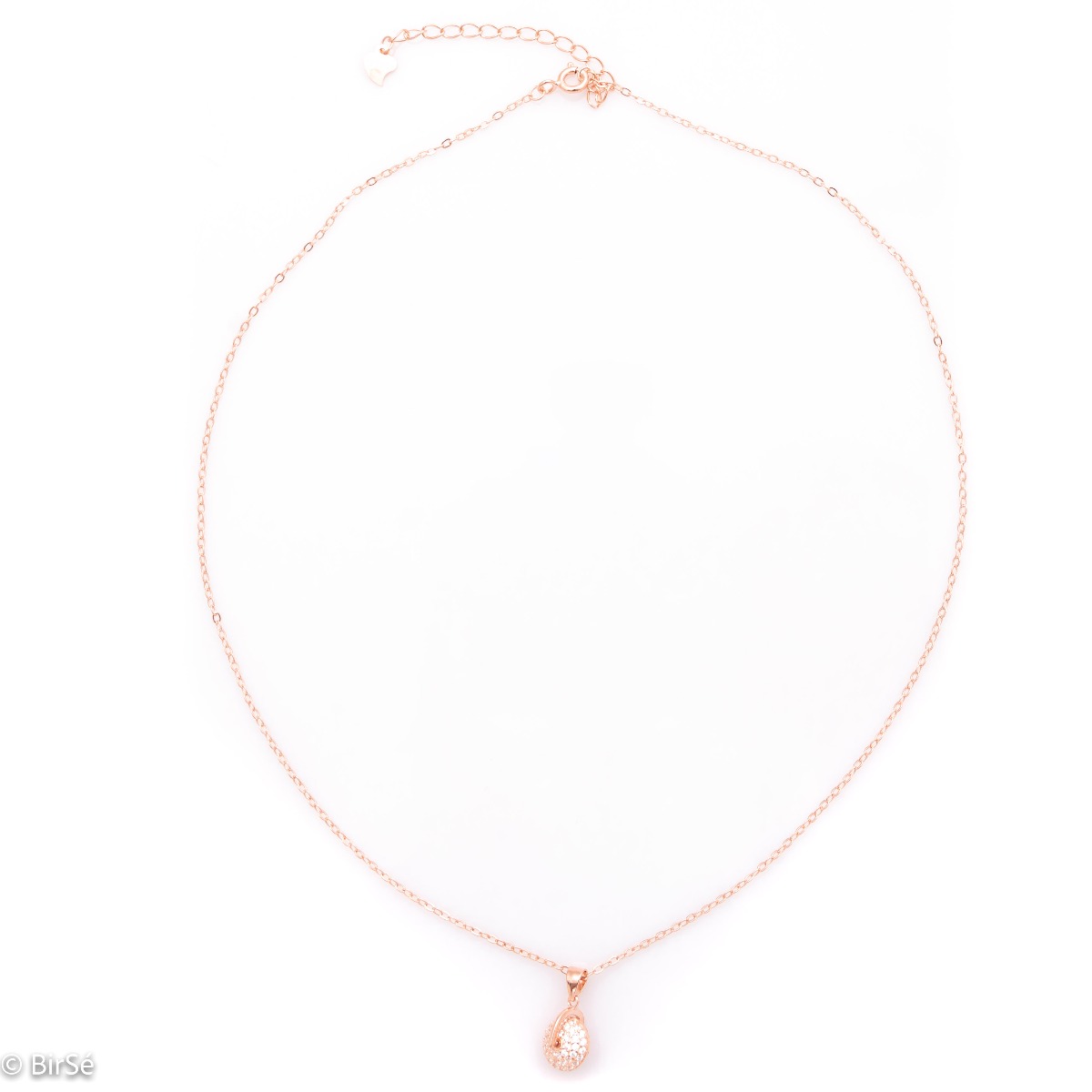 Extravagant necklace in rose silver with an interesting spinning element resembling a wheel. Abundantly adorned with glittering zircons, it adds charm to the jewelry and beautiful reflections when meeting the sun.