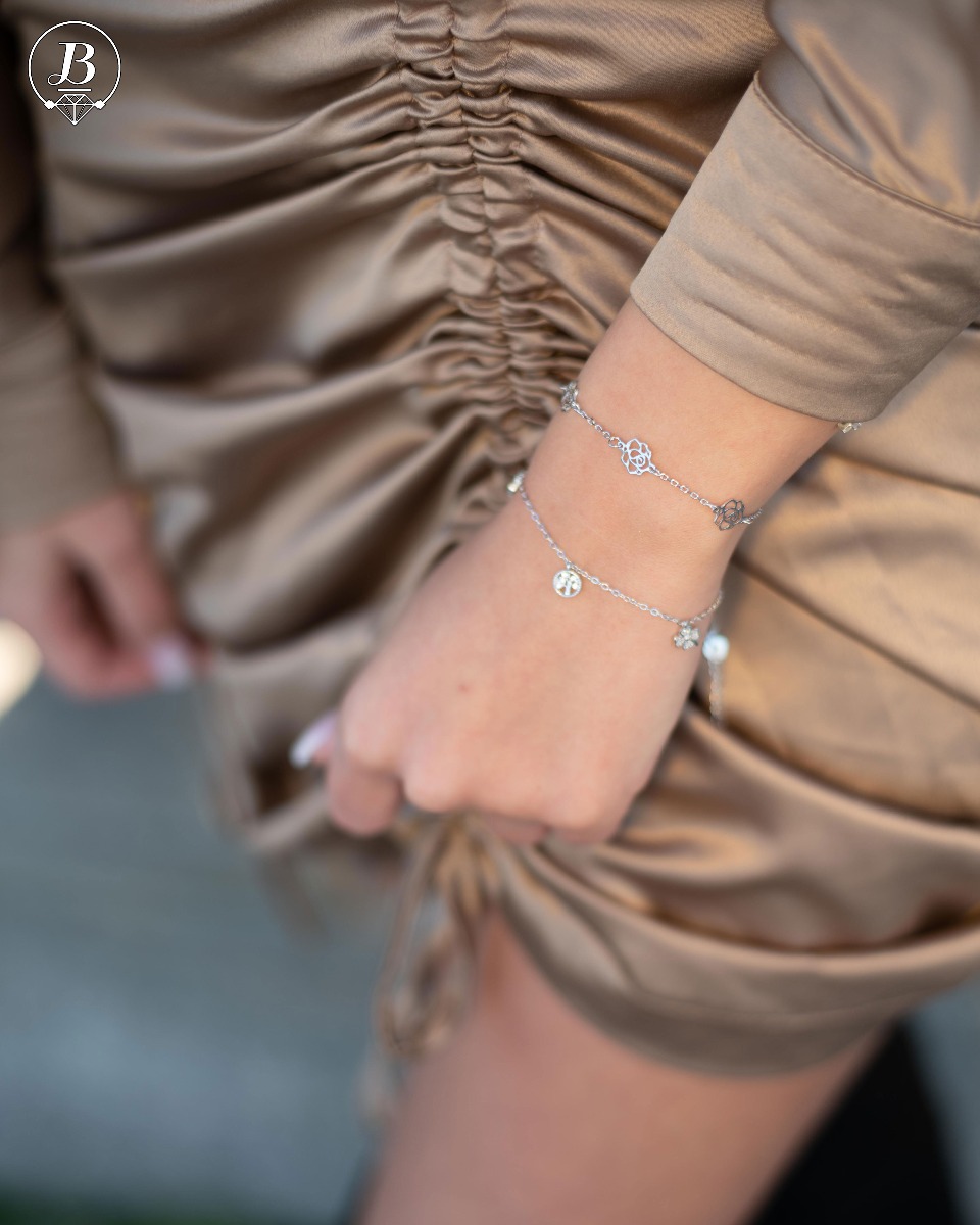 Silver Bracelet with Floral Elements