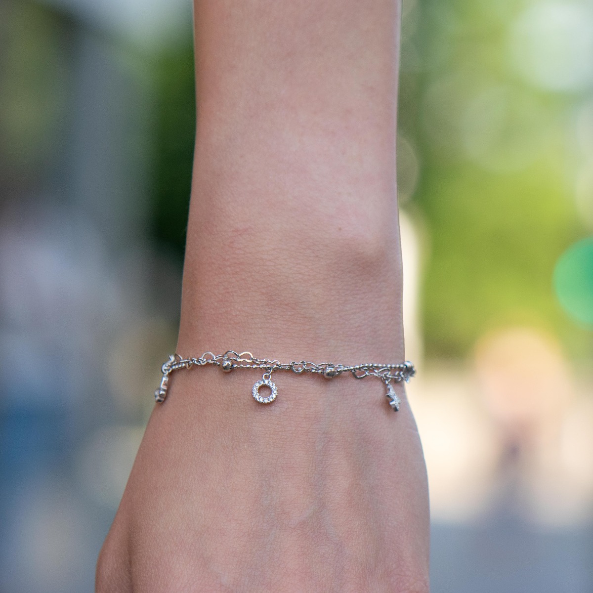 Silver Double Bracelet with Pendants