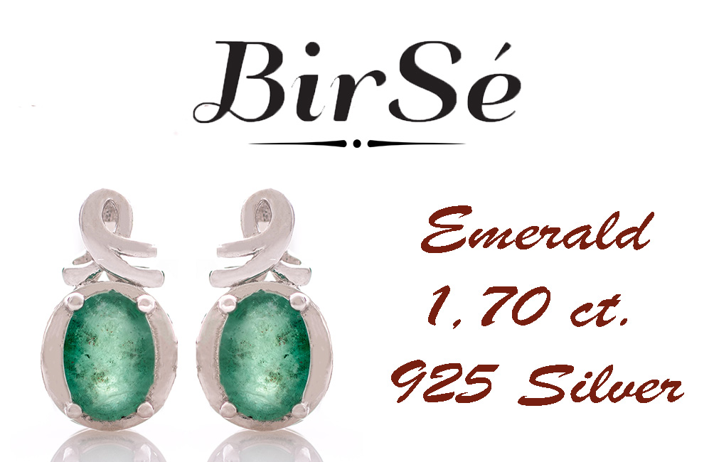 A radiant combination of a unique natural emerald with fine rhodium silver in the elegant women's earrings from BirSe.