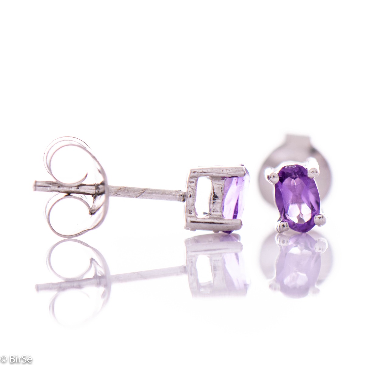 Spectacular and glamorous natural amethyst complemented by delicate rhodium silver - our new offer silver stud earrings.