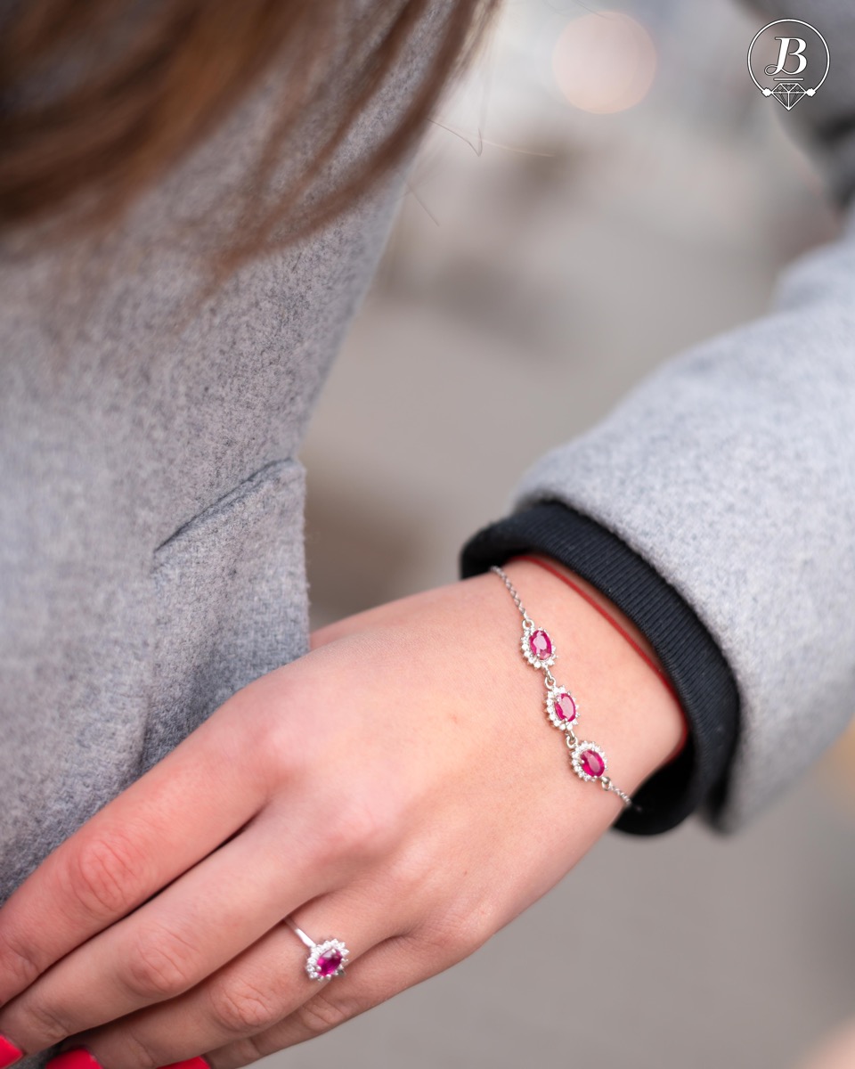 Silver Bracelet with Ruby and Zirconia