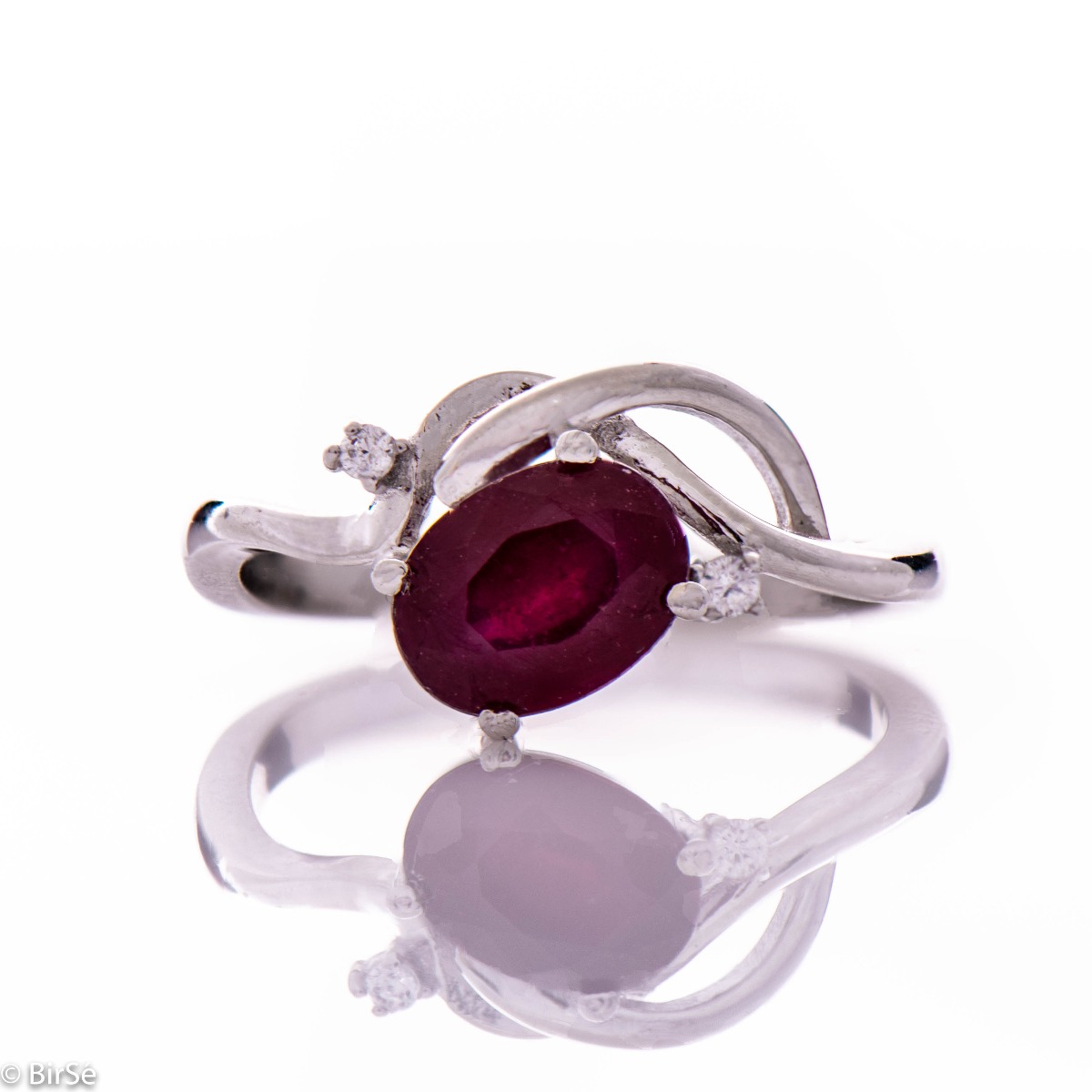 Silver Ring with Gentle Glows of Natural Ruby and Zirconi