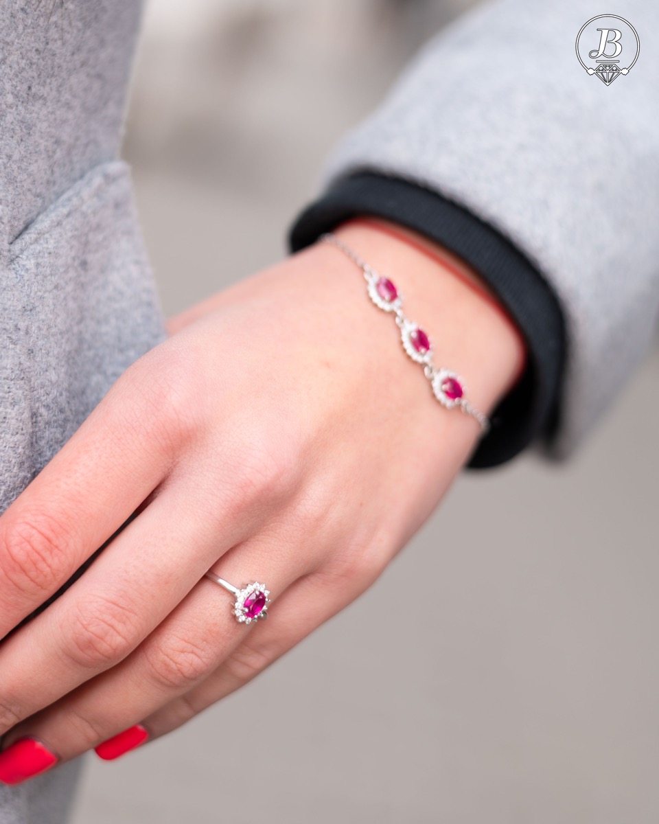 Silver Bracelet with Ruby and Zirconia