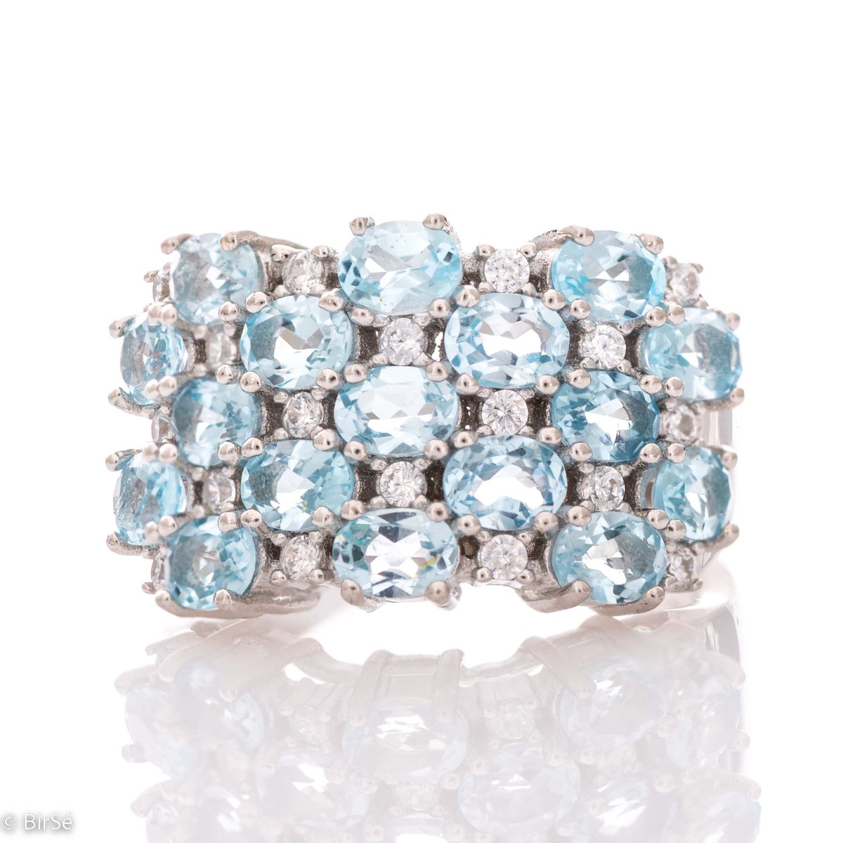 Royal Perfection in Women's Silver Ring with Fine Zircons and Blue Topaz 4,76 ct.