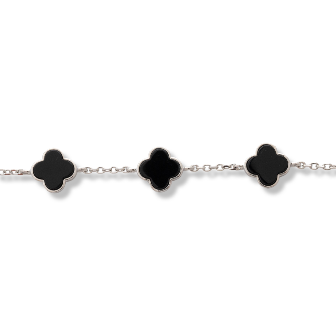 Silver Clover Bracelet with Onyx 