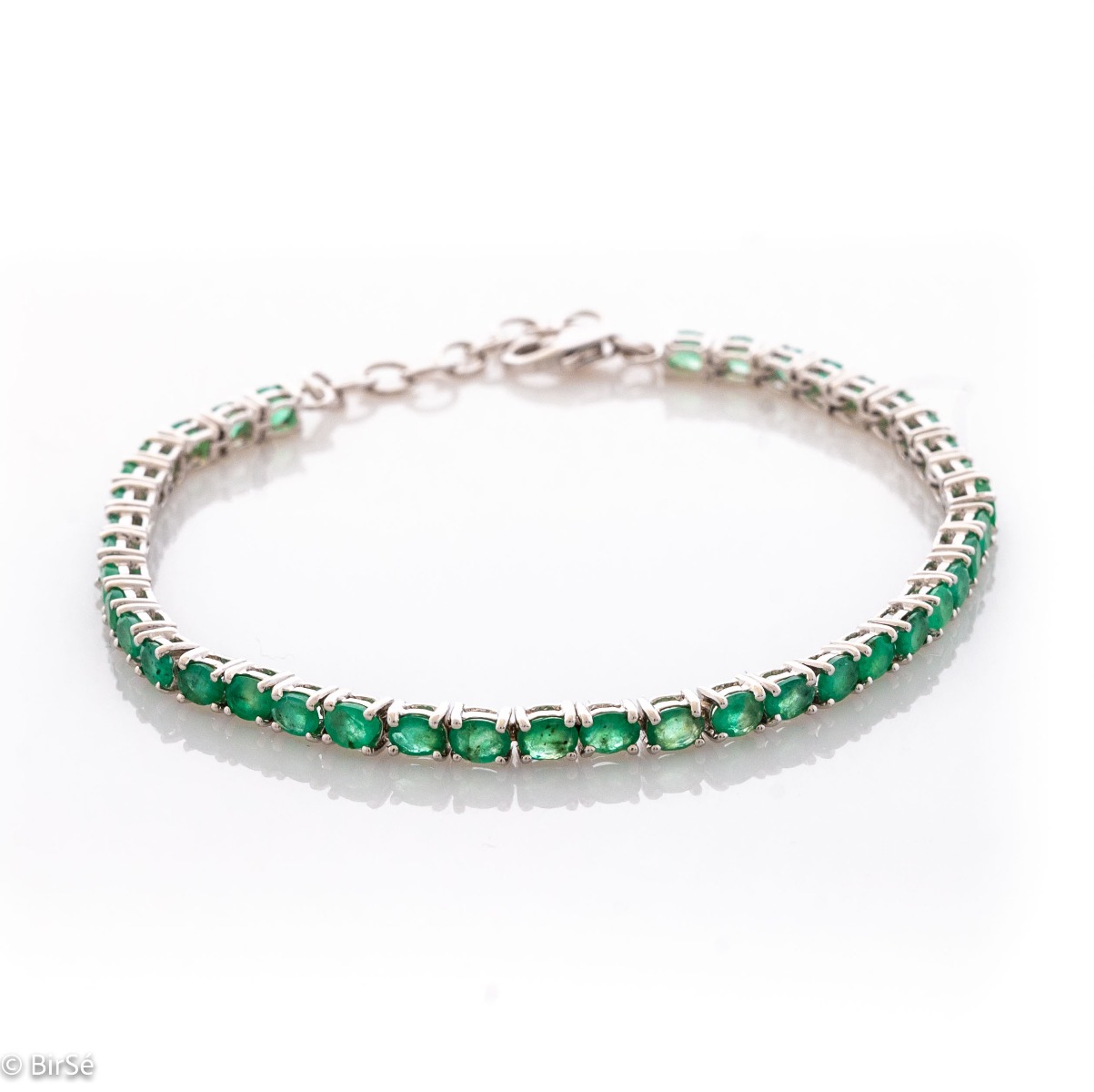 Silver Tennis Bracelet with Natural Emerald