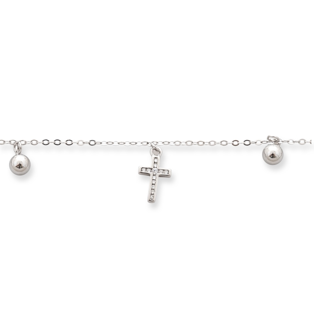 Silver Ankle Bracelet with Crosses