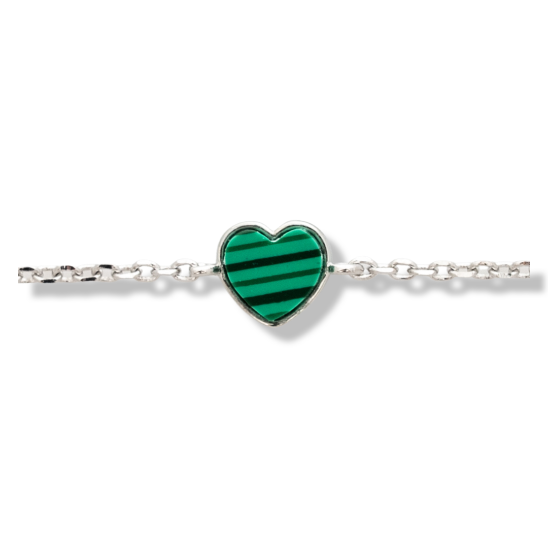 Silver Heart Bracelet with Malachite