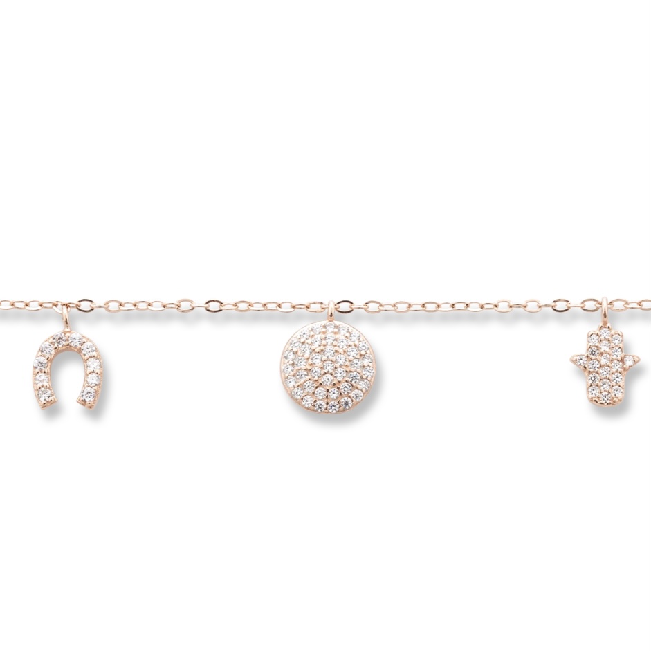 Rose Silver Bracelet with Pendants