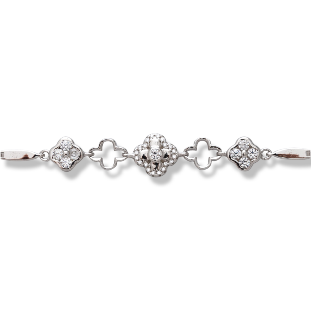 Exquisite ladies' jewelry made of soft silver with spectacular workmanship. The fine women's bracelet has beautiful clover elements, decorated with charming zircons. The bracelet has an extension, for more convenience when adjusting the length.