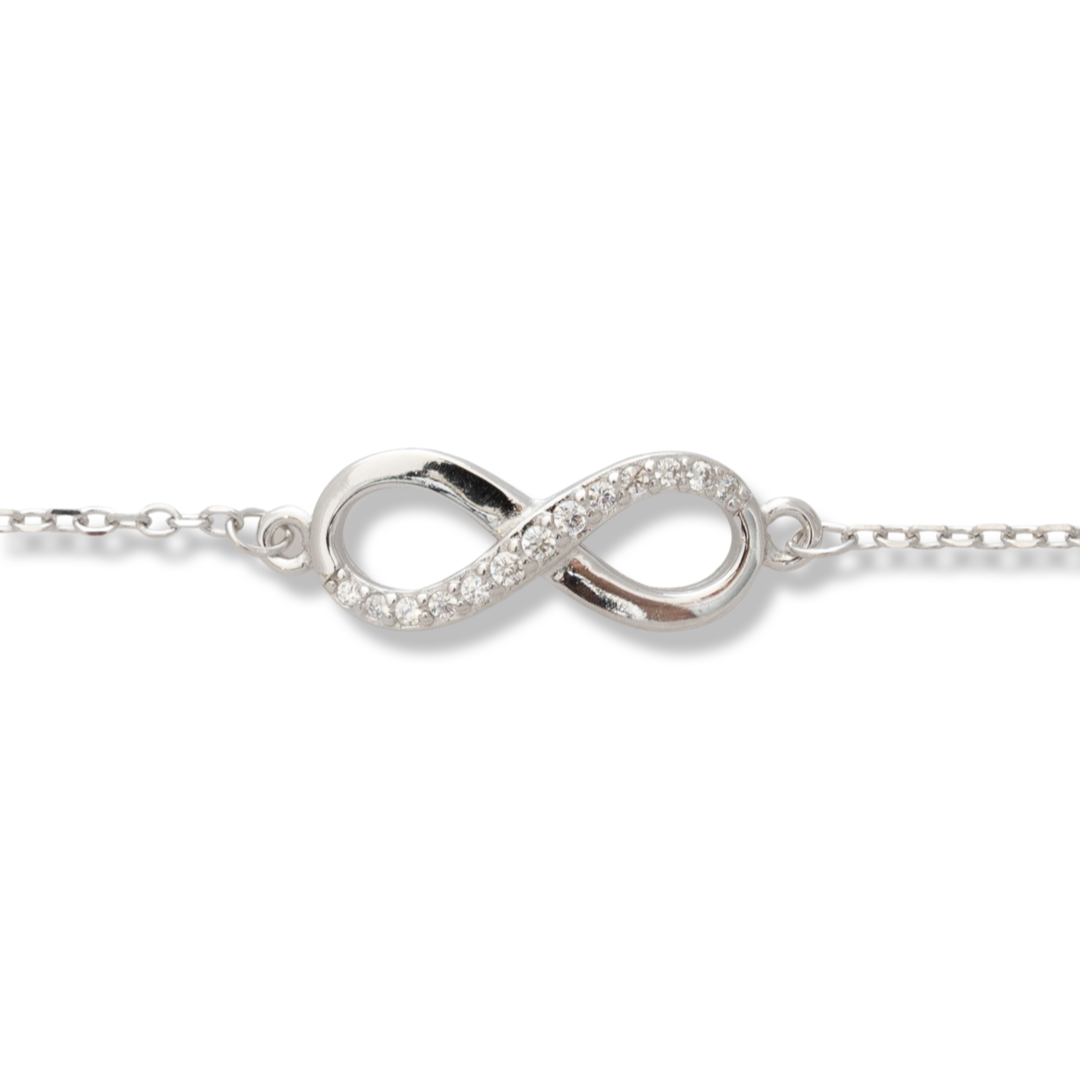 Ethereal women's jewelry made of soft silver with exquisite workmanship. The fine women's bracelet has a beautiful infinity, decorated with captivating zircons. The bracelet has an extension, for more convenience when adjusting the length.