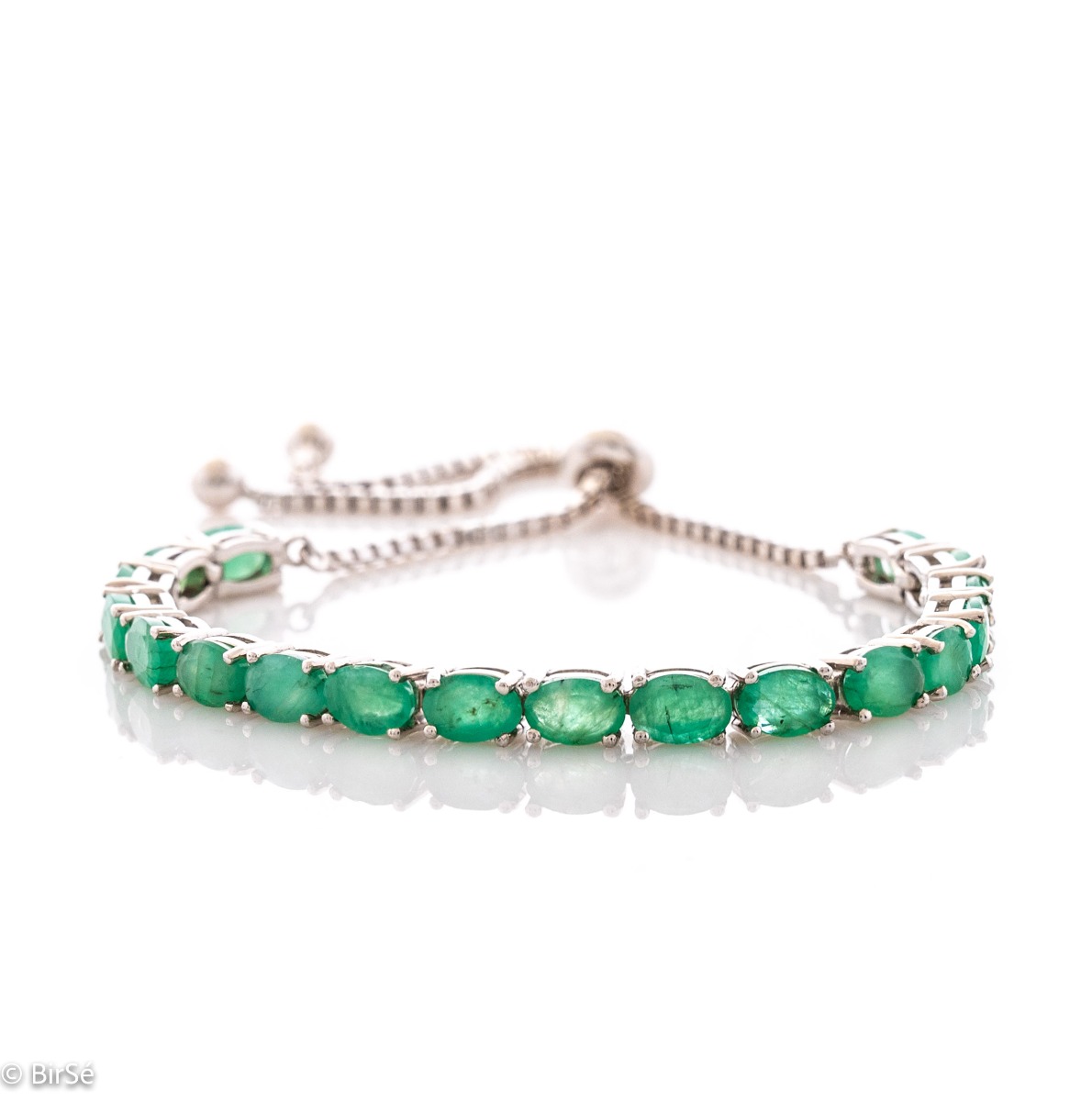 Silver Bracelet with Natural Emerald