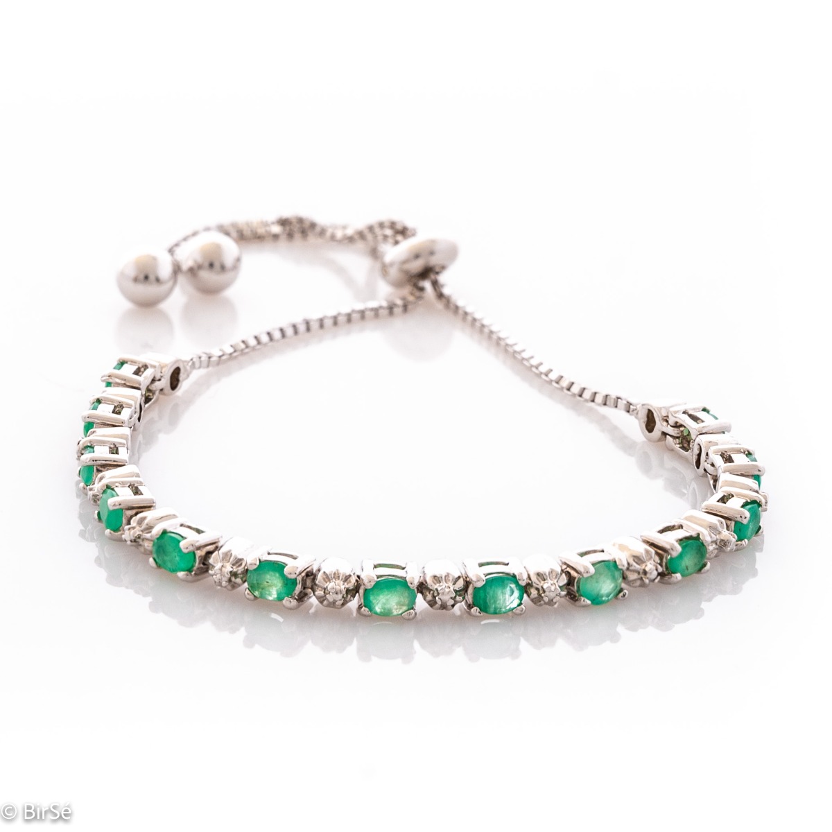 Silver Tennis Bracelet with Natural Emerald