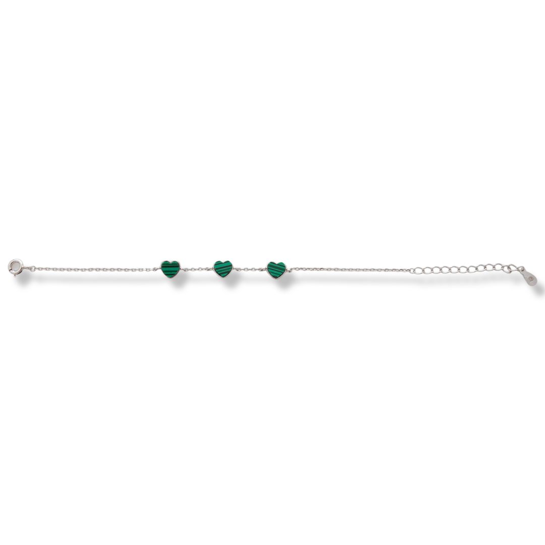 Silver Bracelet - Malachite Hearts