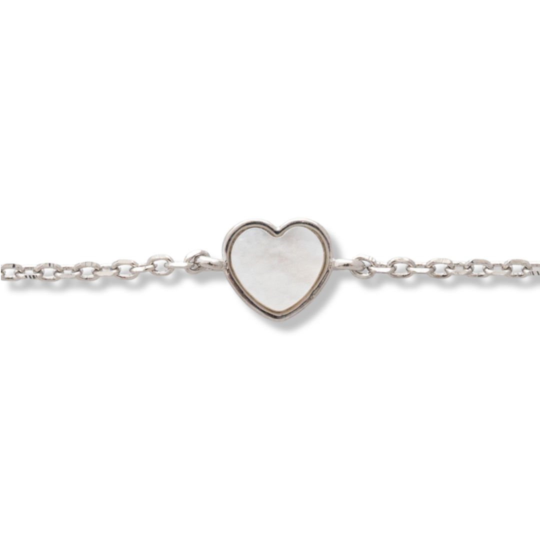 Silver Heart Bracelet with Mother of Pearl