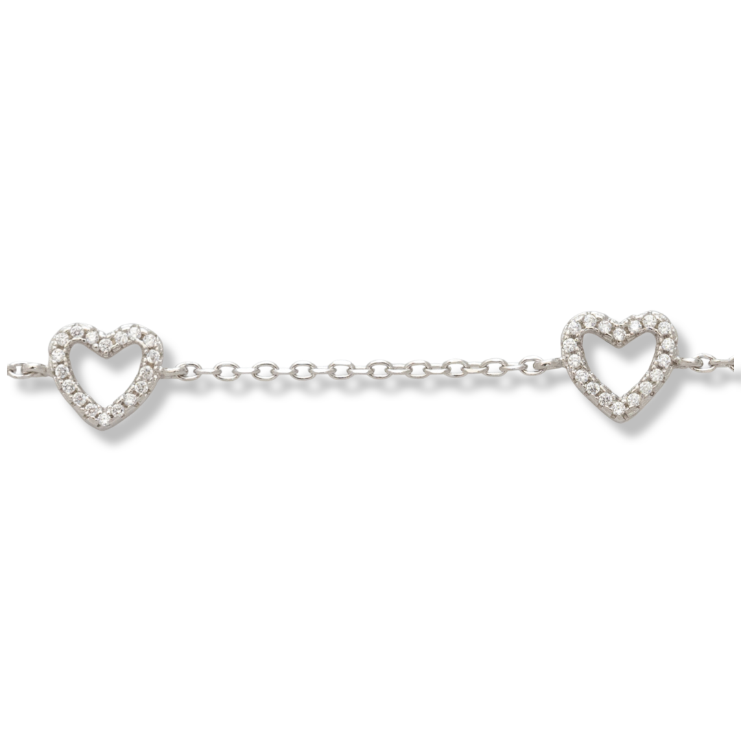 A charming women's bracelet in soft silver with an exquisite design of three hearts encrusted with sparkling zircons. The bracelet has an extension, for more convenience when adjusting the length. A new offer from BirSe for your special moments.