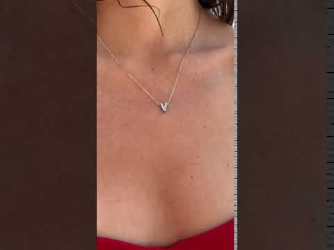 Silver necklace - letter V zircons