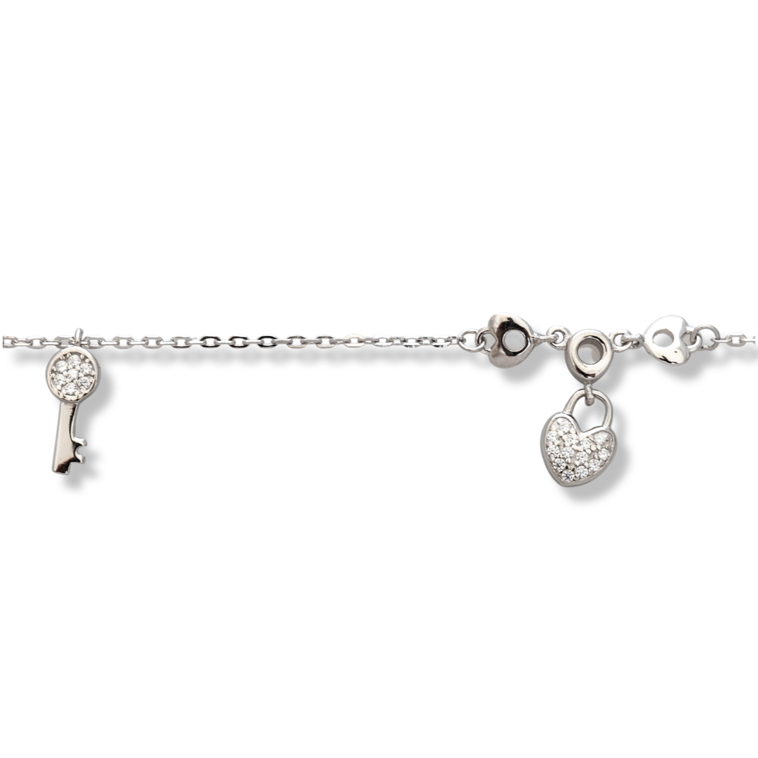 Silver bracelet with Key and Padlock