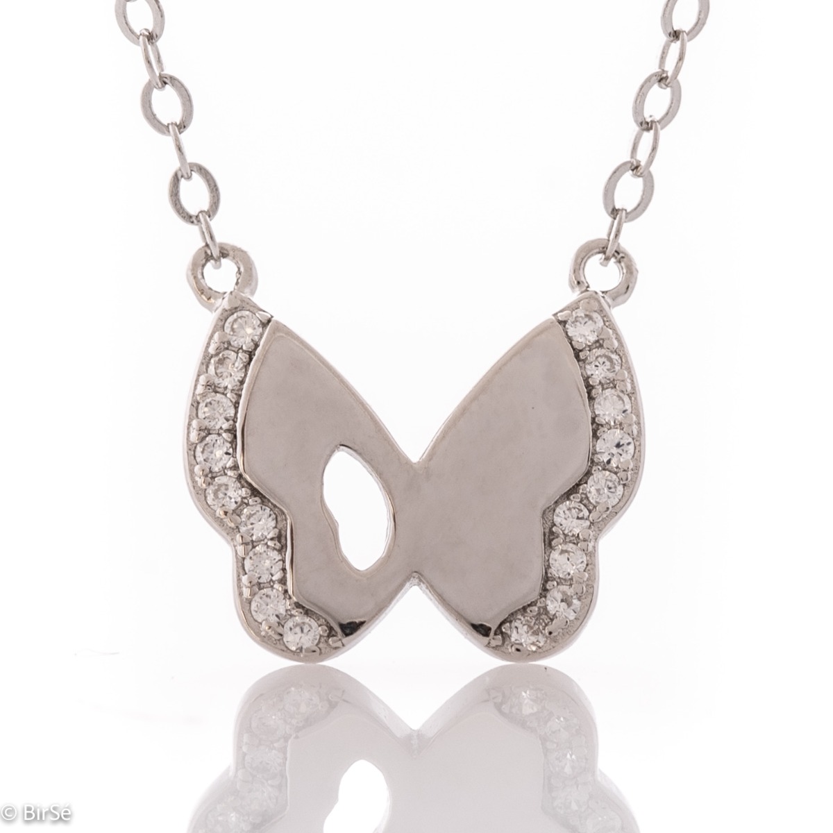 Silver necklace "Butterfly" - a lovely piece of jewelry from the BirSe collection that will charm your favorite girl. It is made entirely of rhodium-plated silver and fine zircons. A suitable gift for any occasion.