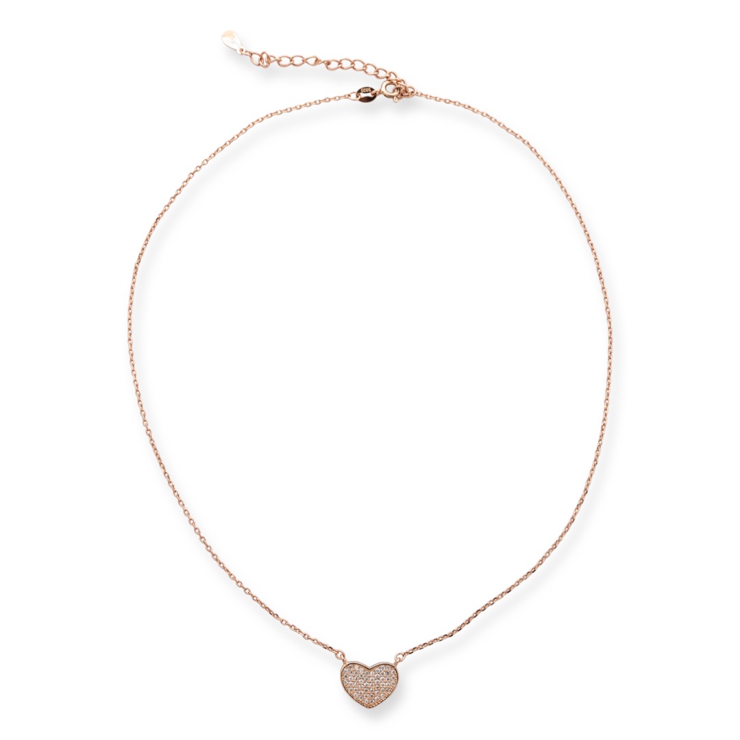 Silver necklace "Captivating Heart" - Stylish and gentle ladies' necklace with fine workmanship of rose silver and a heart shape studded with sparkling zircons. Suitable for everyday life.