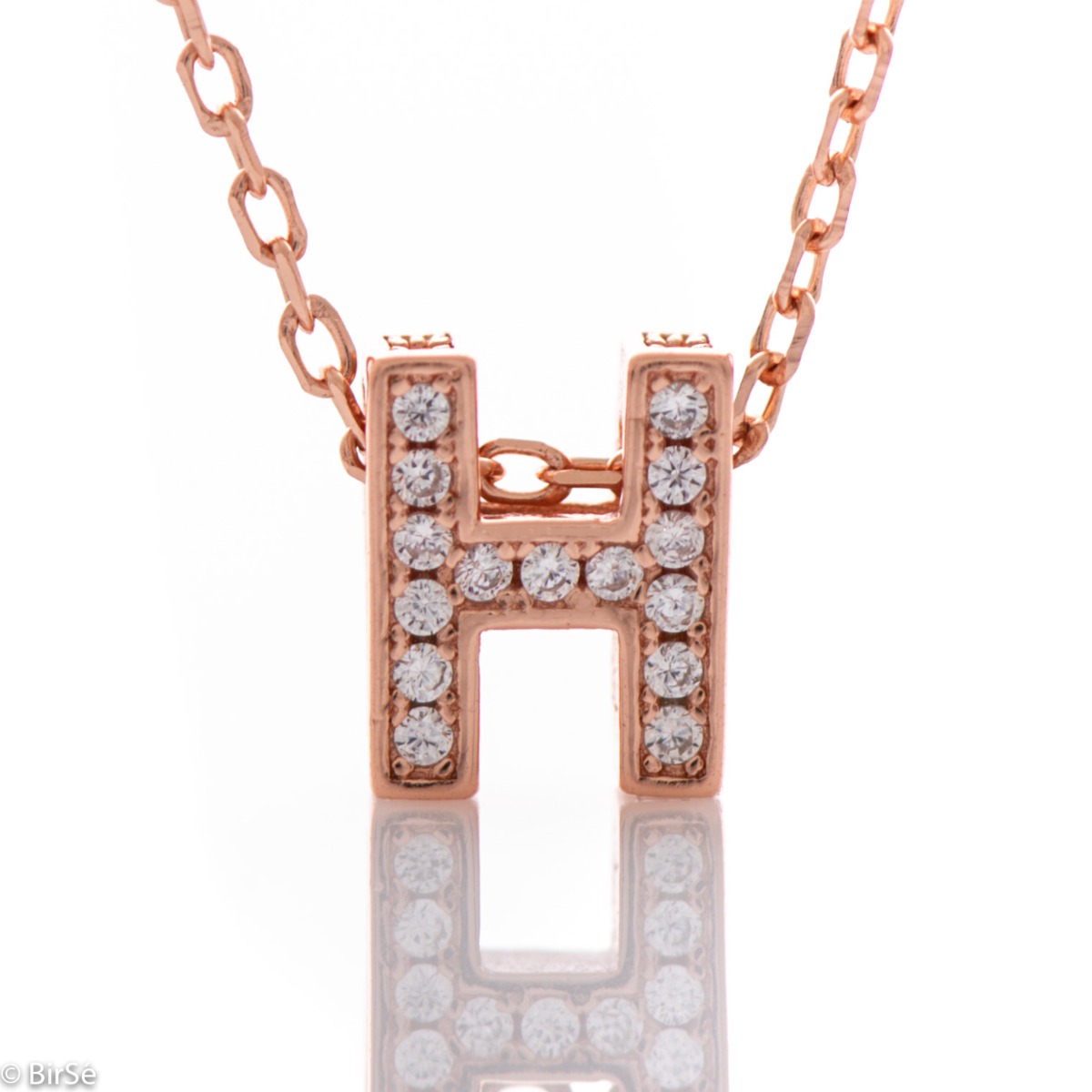 Lovely Rose Gold Silver Necklace with Letter H and Zircons