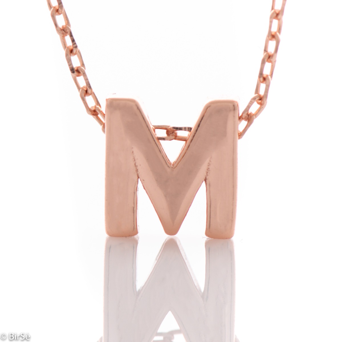 Delicate Rose Gold Silver Necklace with the Letter M