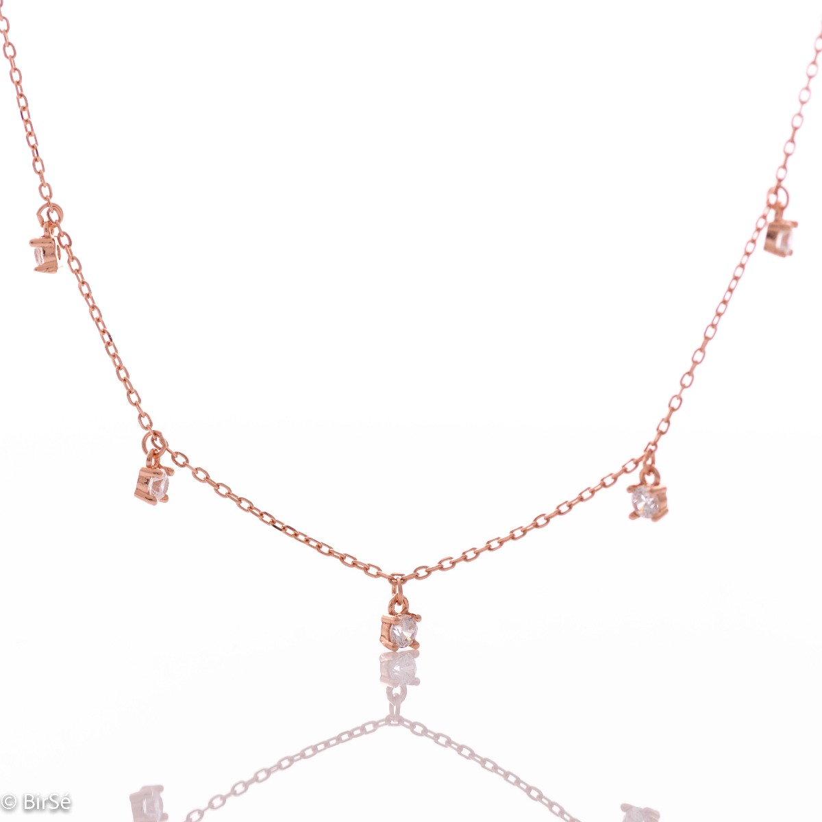 Stylish Silver Necklace Combining Rose Gold and Zircons