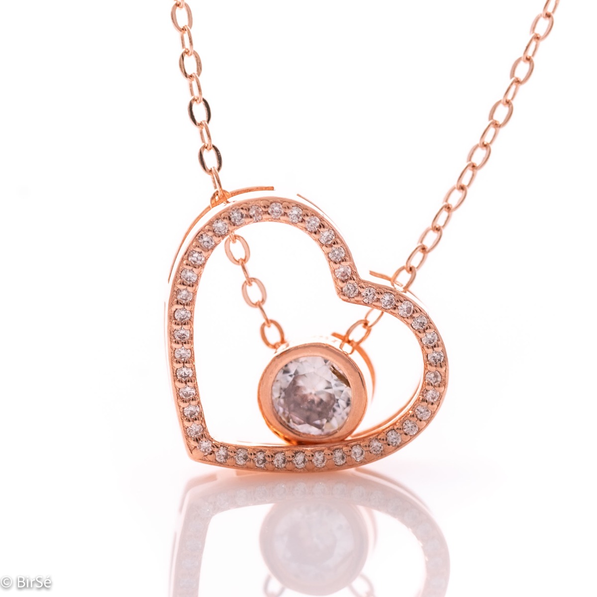 A spectacular and very elegant necklace in rhodium-plated rose silver with interesting detailing in addition to the exquisite beauty of zircons.