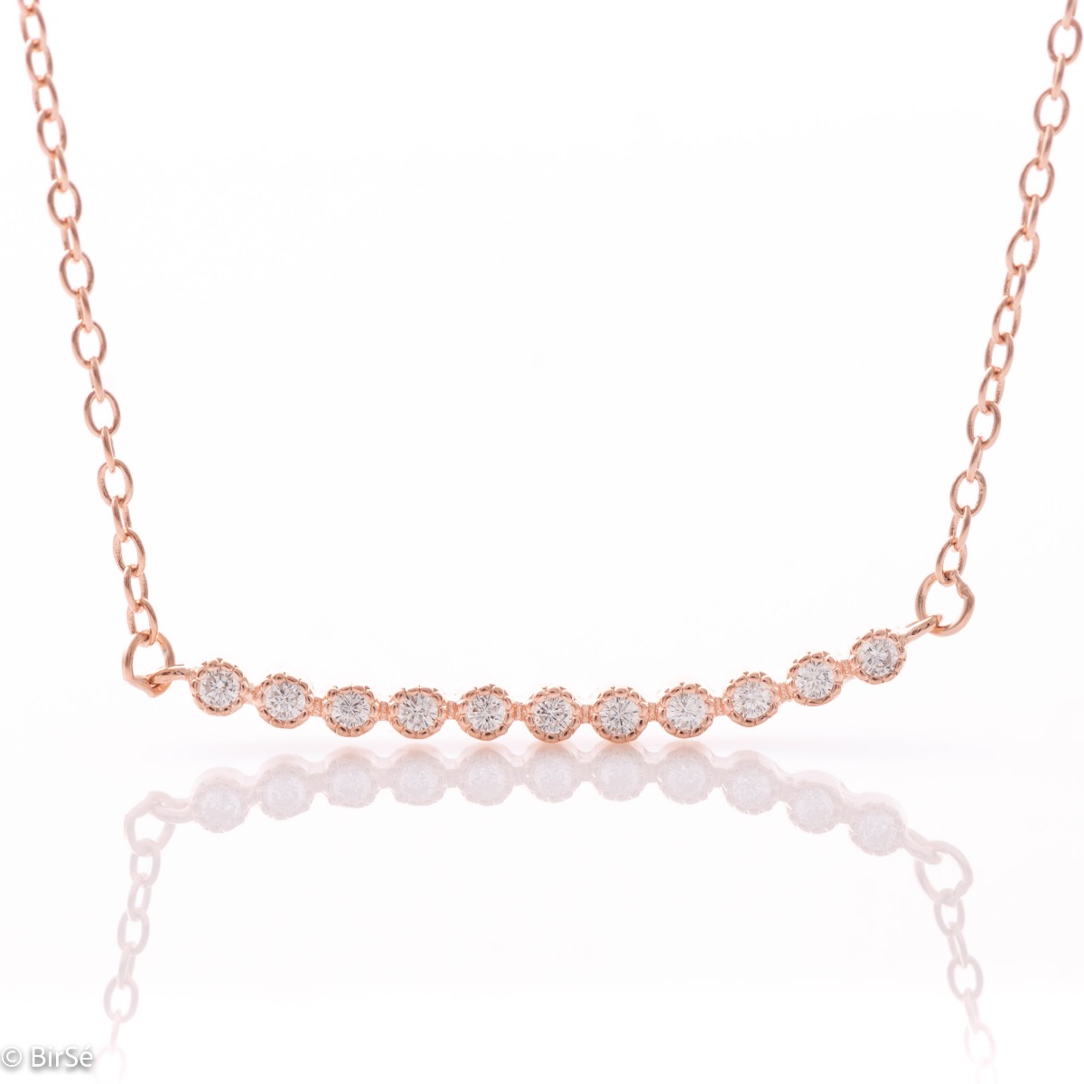 Delicate, elegant women's necklace in rhodium-plated rose silver with finely crafted details and a beautifully shaped row of sparkling cubic zirconias. The jewelry is extremely simple and a suitable accessory for any outfit.