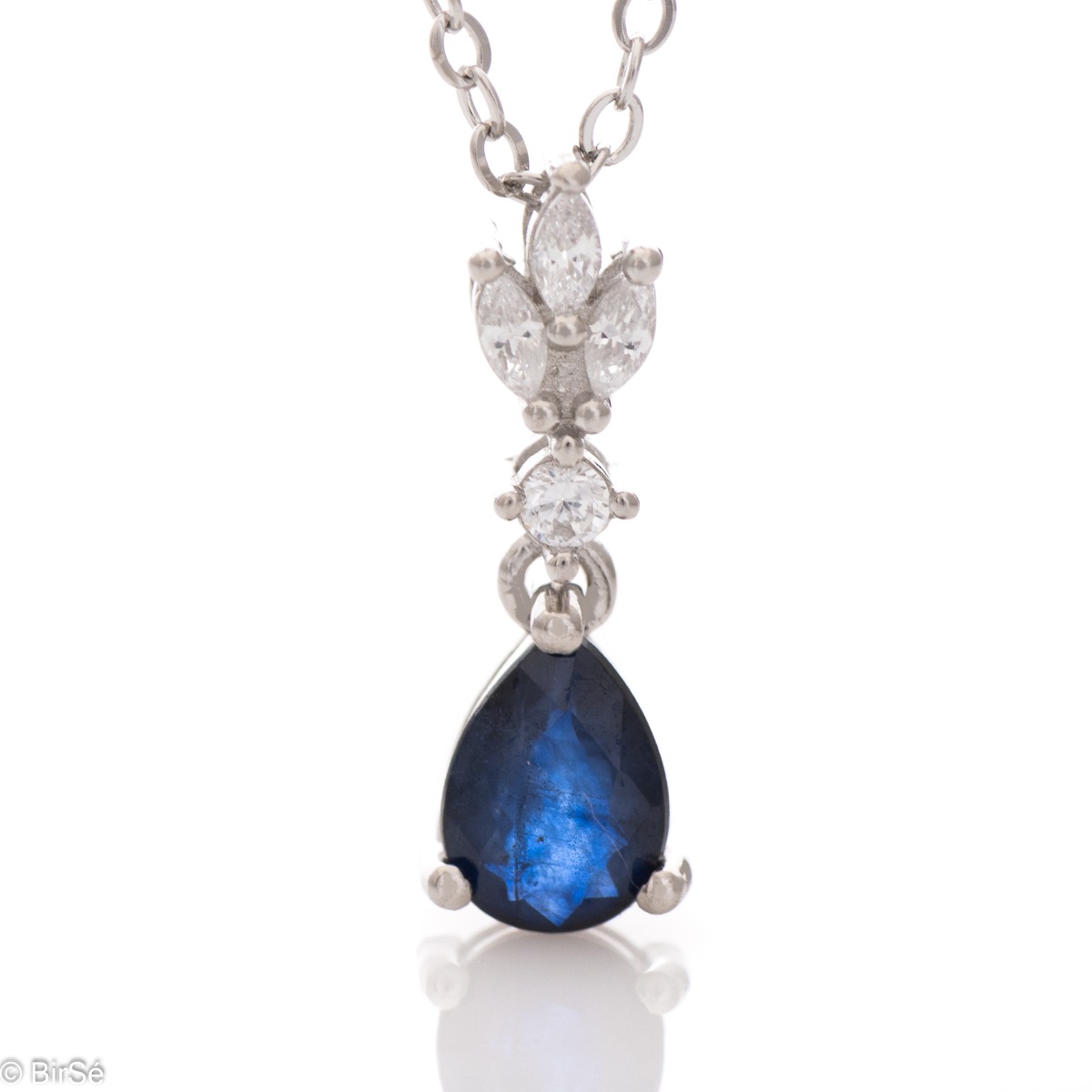 Elegant Women's Necklace with Amazing Drip-shaped Sapphire and Tender Zircons 0,75 ct.