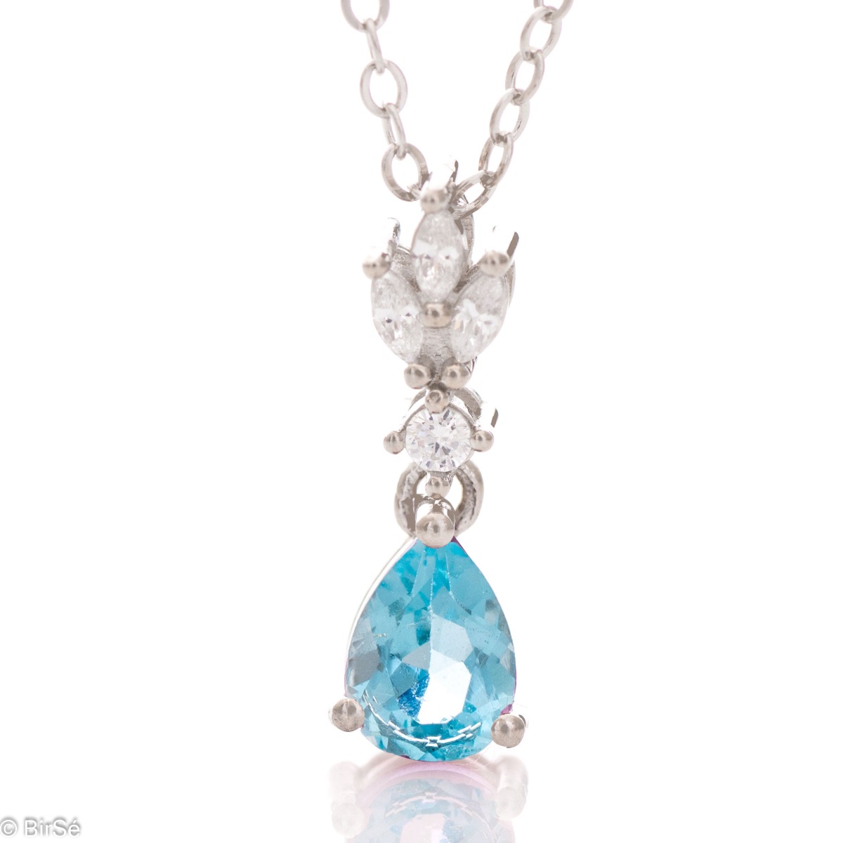 Sophisticated Necklace with Elegant Design of Rhodrano Silver and Drop Natural Blue Topaz 1,00 ct.