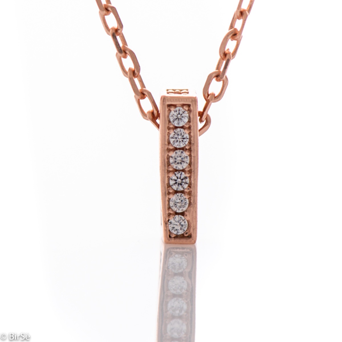 Charming Rose Gold Silver Necklace with Letter I and Zircons