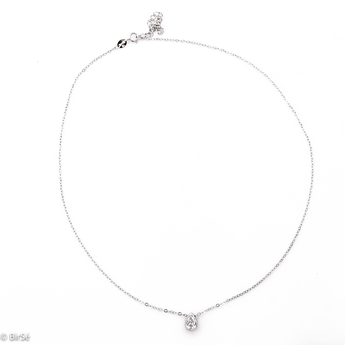 Style and elegance in the new necklace presented by BirSe for fans of silver jewelry. A delicate chain of rhodium-plated silver is beautifully combined with a charming teardrop-shaped zircon. A piece of jewelry suitable for any occasion and outfit.