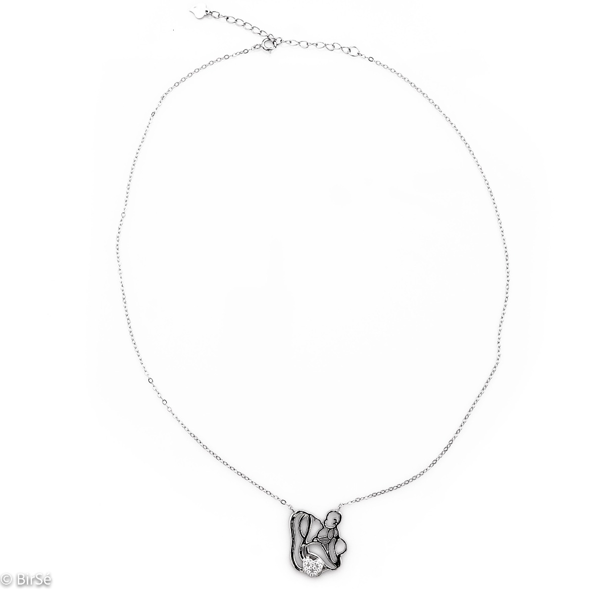 Silver necklace - "Mom and Baby" is an exquisite piece of jewelry, made with a lot of love and craftsmanship from beautiful rhodium-plated silver. A heart fully decorated with zircons gives the necklace extra sparkle. A suitable gift for mothers-to-be or 