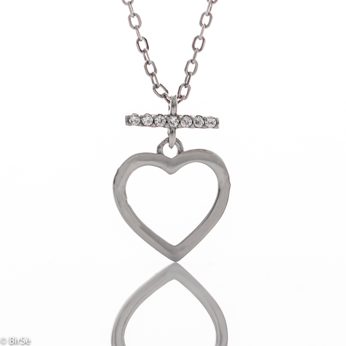 Elegant women's necklace made of silver and zircons. Stylish elegance and symbolism in the shape of a heart - the embodiment of love and passion.