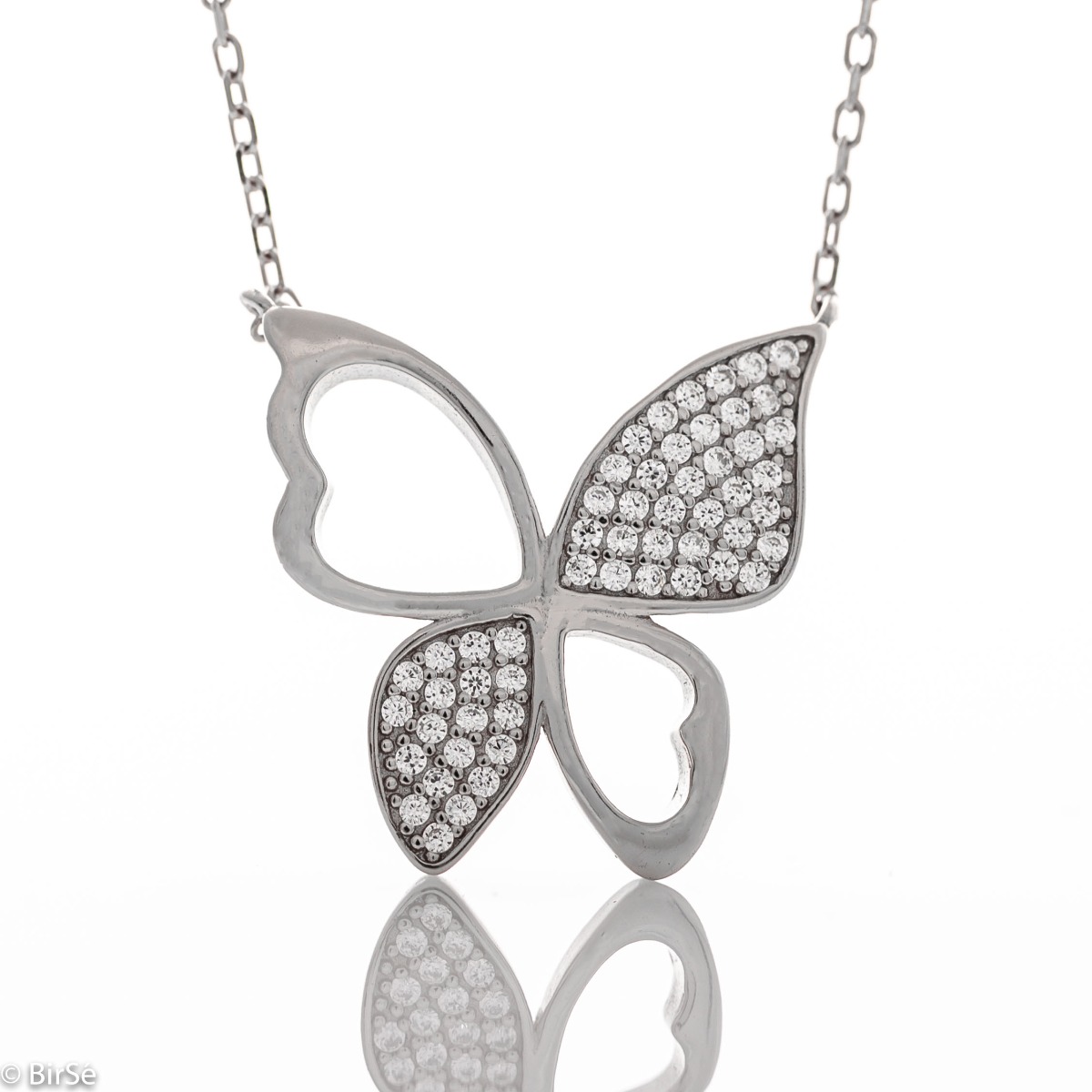 Elegant silver butterfly necklace for women is precisely crafted, combining exquisite rhodium-plated silver with sparkling fine zircons.