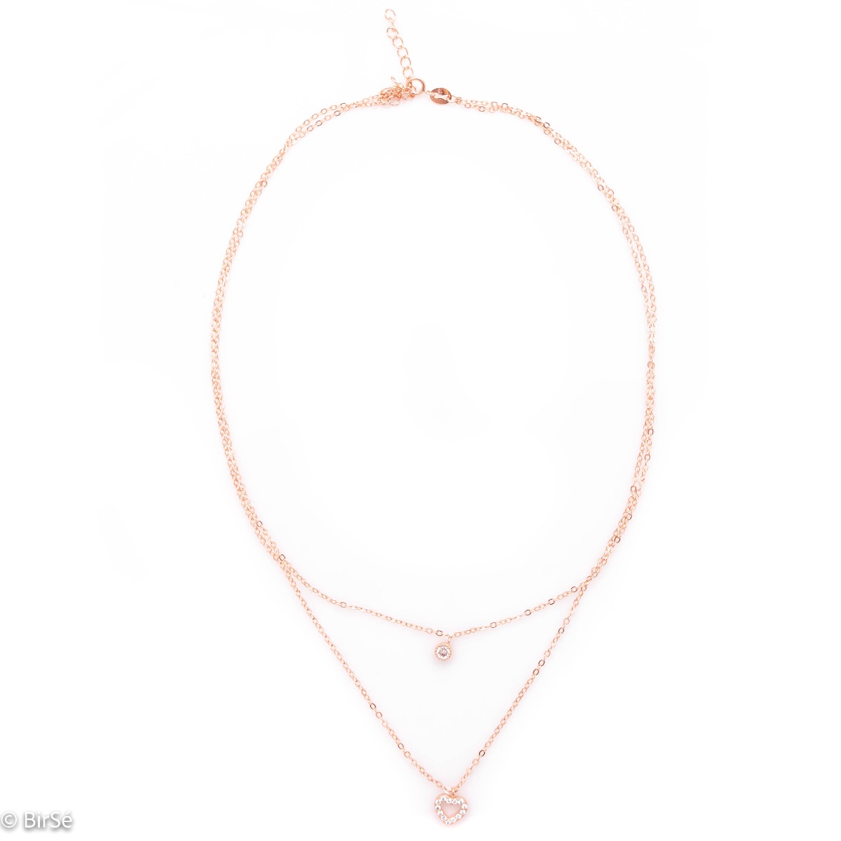 Elegant women's two-level necklace in soft pink silver with beautifully arranged heart pendants and sparkling zircon. Modern and popular model, suitable for everyday life or for more special moments.