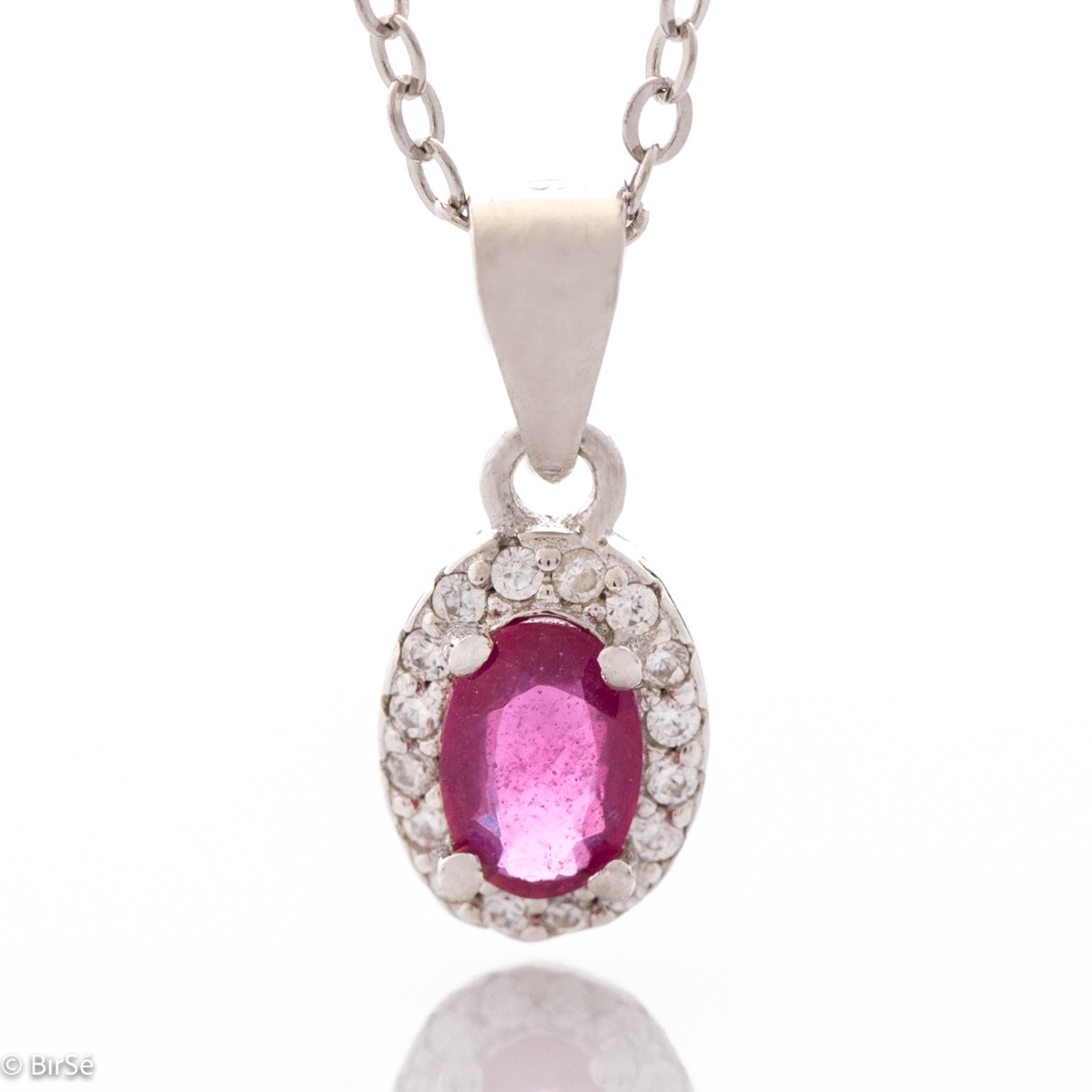 Glamorous Silver Necklace with Natural Ruby and Dazzling Zircons