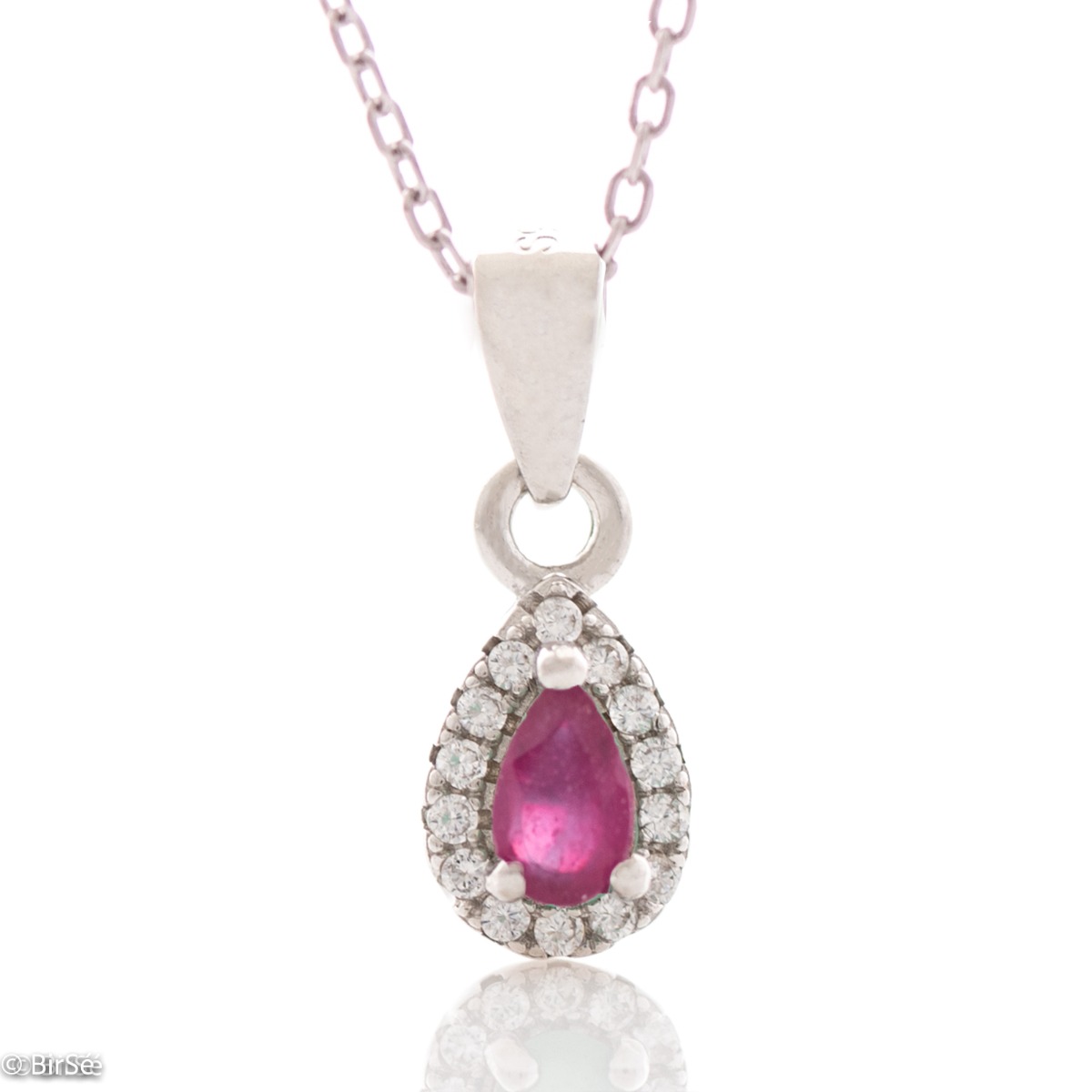 Stylish Silver Necklace with Natural Ruby and Zircons