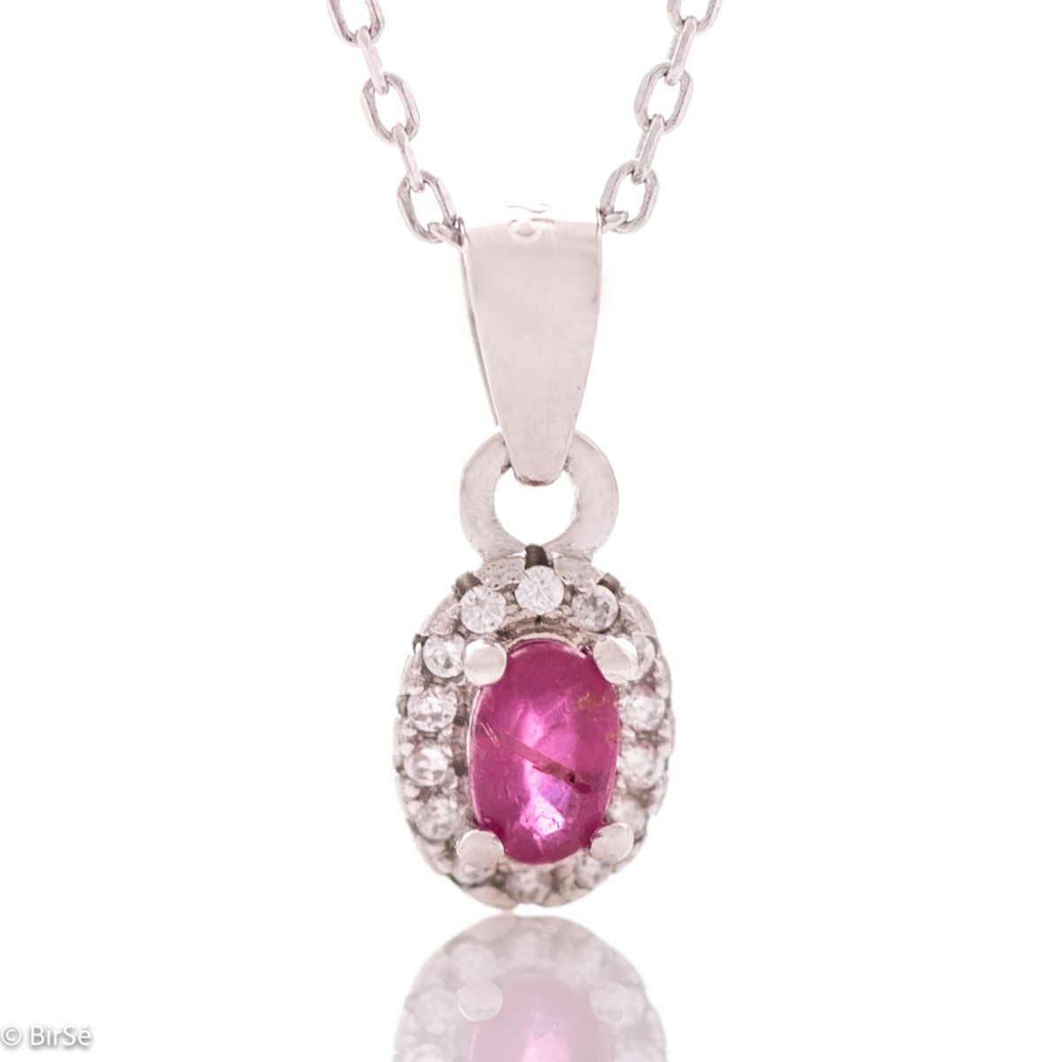 Exquisite Necklace of Rhodized Silver with Natural Ruby and Zirconi