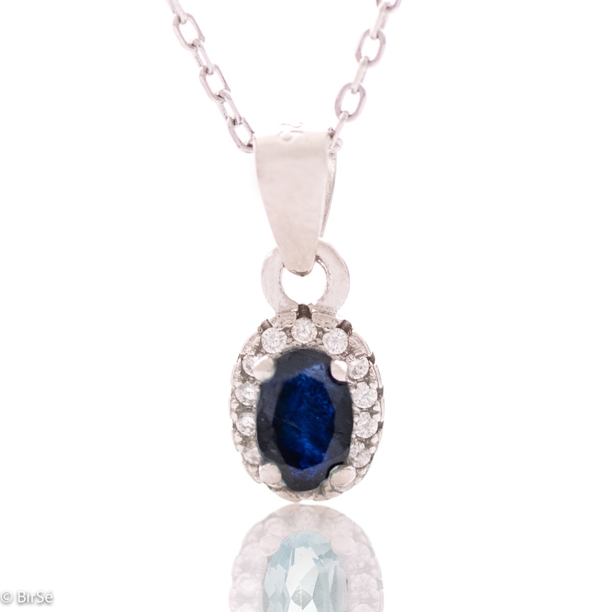 Exquisite Silver Necklace with Magnetic Natural Sapphire and Zirconi